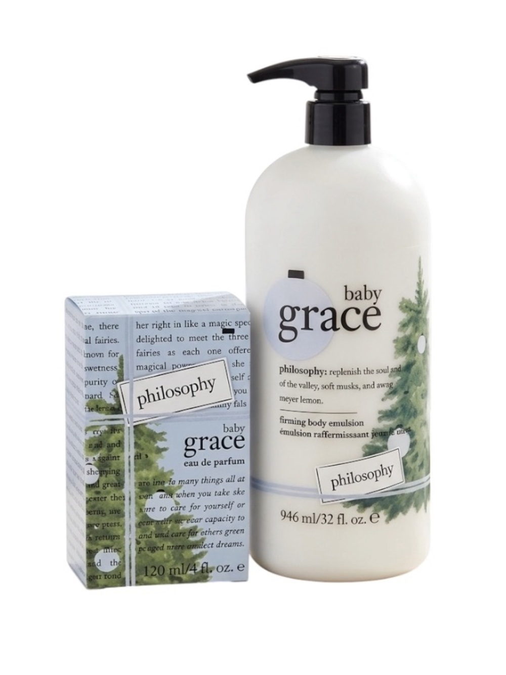 New! VINTAGE Philosophy Baby Grace Set 32oz Body Emulsion Lotion & 4oz Parfum